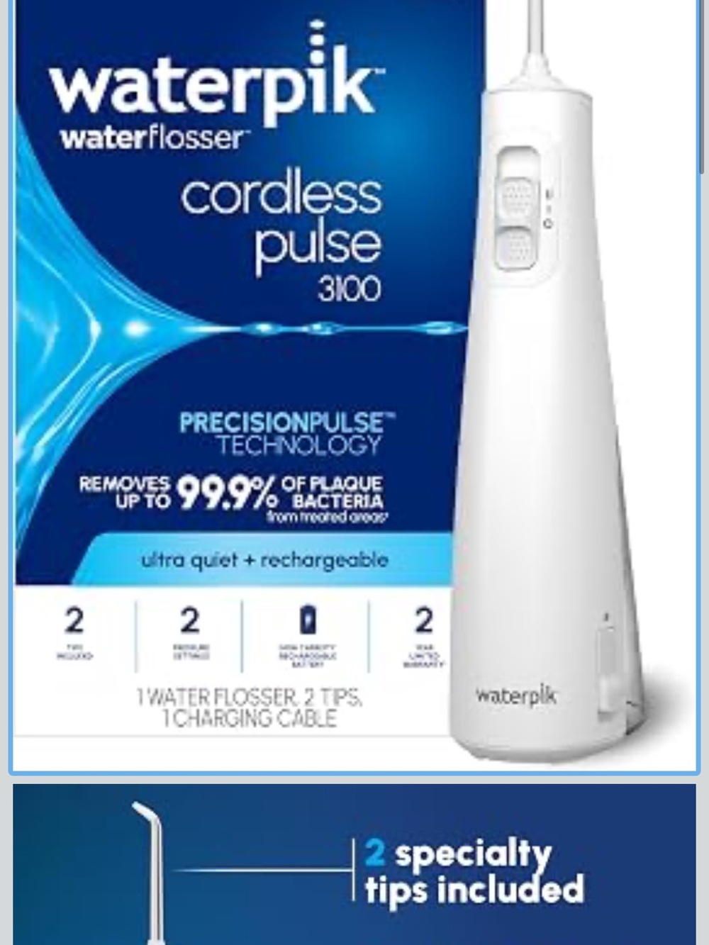 Waterpik Cordless Pulse 3100 White Water Flosser